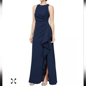 $199 Alex Evenings Elegant Evening Ruched Ruffled Gown Sz 14 Black Cocktail NWT